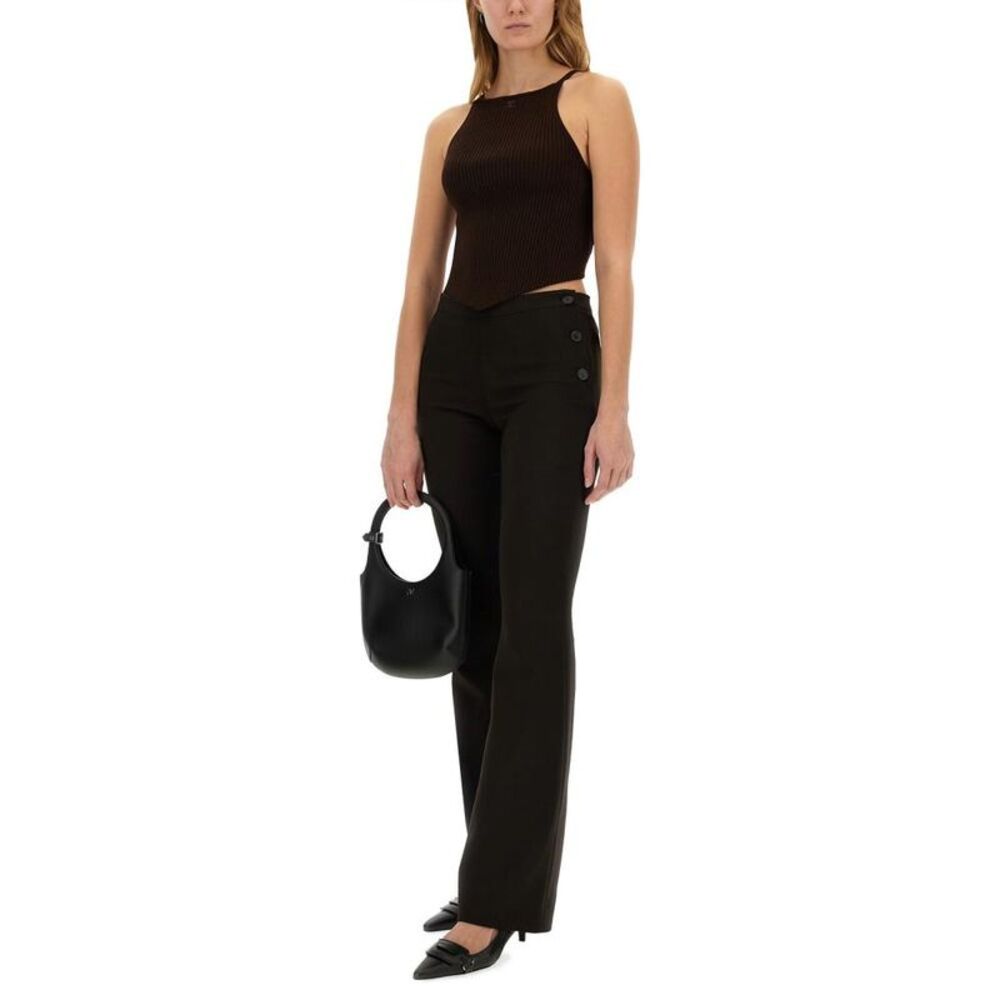 COURREGES Women's High-Waist Wide-Leg Trousers with Button Detailing Women BROWN